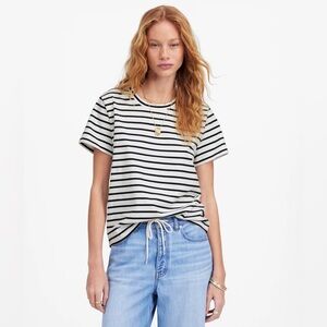 NWT Madewell Perfect Crewneck Tee in Allday Jersey XXS White Black Stripe $45